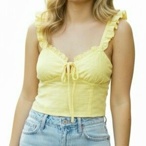 NWT Abound ruffle sleeve yellow crop top front tie lightweight women’s size M